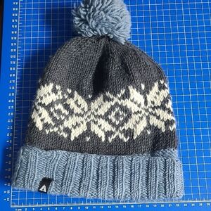 Stylish Blue and Gray Kids Pom-Pom Hat